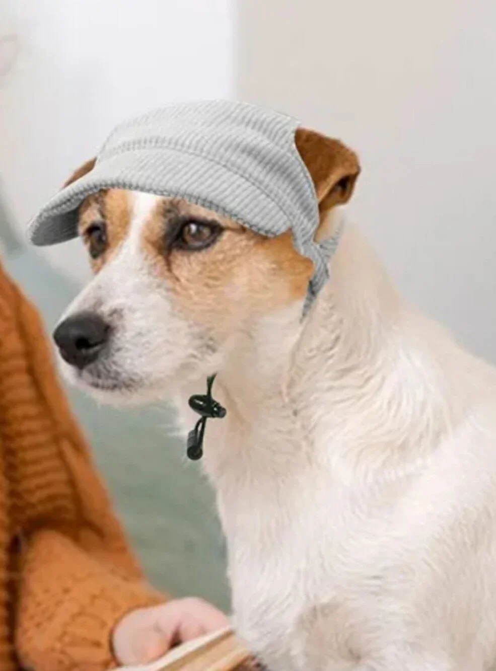 🐶 NWOT Gray Cordoroy Dog Baseball Cap Sun Hat Sunbonnet Visor w/Ear Holes Lg 🐶